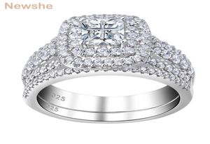 She 925 Sterling Silver Halo Wedding Set for Women Elegant Jewelry Princess Cross Cut Aaaaa CZ Pierścionki zaręczynowe 2201214618180