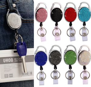 9 farben Neue Diamant abzeichen Reel Lanyard ID Karte Abzeichen Halter Ski Pass Mehrzweck schlüsselbund Metall Antilost Clip Party favor keyrin3222984