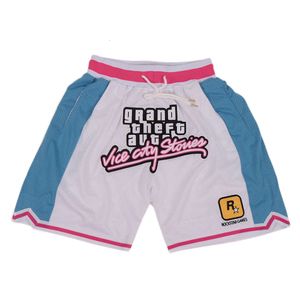 Basketball GTA VICE CITY Sewing Embroidery Outdoor Sport Beach Pants Shorts High-quality Mesh Ventilation 2023 New White