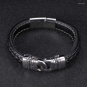 Charme Armbänder Männer Schwarz Schmuck Geflochtene Leder Armreifen Handgemachte Armband Trendy Edelstahl Verschluss Handgelenk Band FR0996