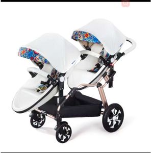 Strollers Twins Baby Luxury Pu Leather White Twin Carriage Double Eggshell Car Sell like hot cakes Designer Popular elastic fashion 360 degree rotation