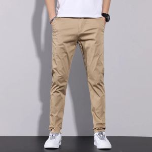 Spodnie Slim Fit Spodni dla mężczyzn Business Business Pencil Pants Bawełniany mężczyzna Praca Casual Teenagers Office Plus Size 42 46 Khaki Ubrania