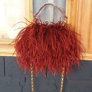 Womens Evening Bags Trend Brand Ostrich Hair Banket Bag Luxury Designer Handväskor Fashion Chain Shoulder Clutches 240223