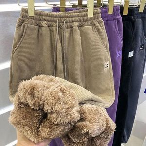 Calças femininas engrossar lã de cordeiro velo inverno emblema bordado moda sweatpants solto corredores mulheres y2k casual streetwear cáqui roxo