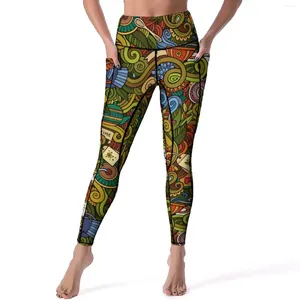 Active Pants Tea Time Art Yoga Retro Floral Print Fitness Legings Push Up Stretch Sports Tights Funny Graphic Leging