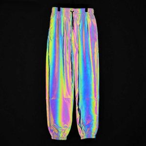 Pants Colorful Rainbow Reflective Pants Men Hip Hop Dance Fluorescent Trousers Mens Casual Harajuku Night Sporting Jogger Pants Male