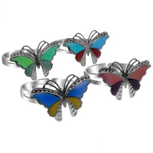 Band Rings Temperature Sensing Butterfly Ring Band Animal Changing Color Charm Mood Rings Children Girls Fashion Jewelry Gift Drop De Dhu0X