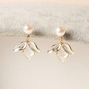 Stud Earrings Natural Freshwater Pearl Stylish Simple Leaf Design 14K Gold Filled Female Jewelry For Women Gifts