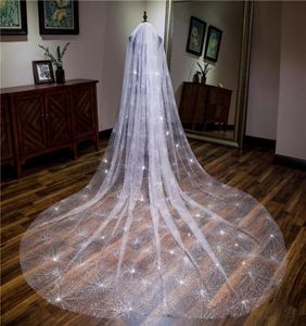 Véu de noiva com pente spray branco glitter 35m super longo noiva véus de casamento uma camada corte borda voile mariage tribunal c9896920