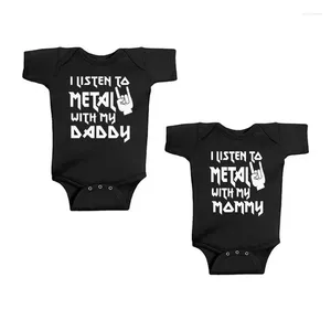 Rompers I Listen To Metal With My Daddy And Mommy Funny Born Baby Clothes Bodysuit Short Sleeve Body Boy Girl