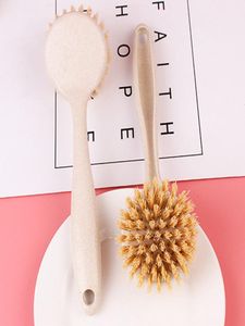 Långt handtag Pot Brush Kitchen Pan Dish Bowl Washing Cleaning Tools Portable Wheat Straw Hushållen Rena borstar2585206