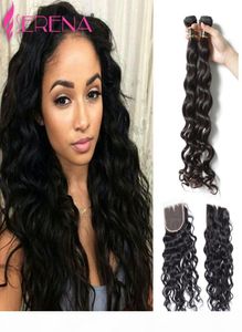 Rosa brasiliansk vattenvåg jungfruhår med stängning Brazillian Virgin Hair Wet and Wavy Brasilian Hair 3 Bunds med stängning8128432