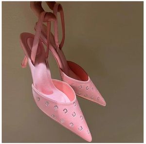 Elegante Kleidschuhe Strass High Heel Back Air Sandalen Satin Rosa Damen Designer Mode Bankettschuh Hochwertige Fabrikschuhe Slingbacks 01