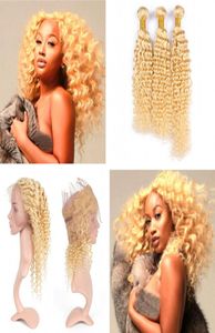 Deep Wave 613 Haarwebart mit 360-Grad-Frontverschluss, Blench Blonde, tiefes lockiges Haar, 3 Bündel mit 360-Spitzenfrontverschluss, 225 x 4 x 21498531