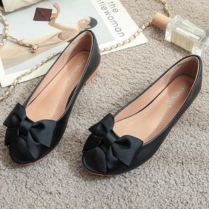 Fish Shoes Women 798 Mouth Casual Mom's Leaky Toe Bow Tie Size Flat Bottomed Bean 22