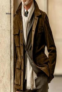 Men039s trench coats jaqueta masculina de manga comprida fina primavera outono lapela cavalheiro singlebreasted bolso camurça casual6793763