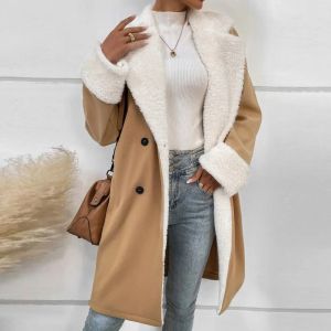 Karışımlar Kadın Kış Ceket Kalın Jean Ceket Polar Dizli Uzun Katlı Kadın Kuzu Kürk Yastıklı Sıcak Denim Ceket Dış Giyim Kızlar