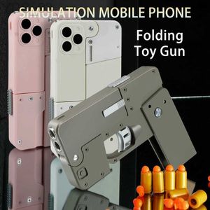 Gun Toys Outdoor Adult Interactive Kid Gift Folding Pistol Bullet Automatic Pop Up Creative Soft Bullet Toy Mobile Phone Appearance Gun YQ240307