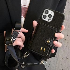 Bellissime custodie per iPhone 15 14 Pro Max in pelle di lusso BrandH Slot per scheda Borsa a tracolla di alta qualità 18 17 16 15pro 14pro 13pro 12pro 13 12 11 Custodia con logo Box JS