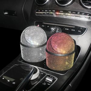 Interiörstillbehör Luxury Diamond Car Trash Can Mini Auto Garbage Bling skräpfack Holder For Press-Top Waste Storage