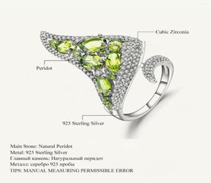 Cluster Rings GEM39S BALLET 443Ct Natural Peridot Gemstone Open Finger Ring Real 925 Sterling Sliver Vintage Punk For Women Fi4540798