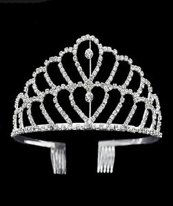 豪華な王冠の光沢のあるクリスタルブライダルティアラパーティーページェントシルバーメッキウェディングクラウンヘアバンド安い結婚式のヘアアクセサリーTIAR7465186