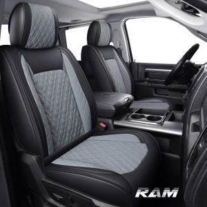 Seat Covers Full Set Durable Waterproof Leather for Pickup Cab Truck Fit for 2009-2022 Dodge RAM1500 RAM2500 RAM3500