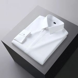 Camisa de manga longa masculina fibra de bambu luxo fino elástico anti-rugas escritório de negócios S-6XL tamanho grande camisa branca 240307