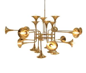 Post Modern 121624 Huvudhänge Light Lamp härlig Botti FLAGE TRUMPET GOLD SUSPENSION Luminaire för Hall Room6630951