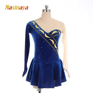 Kleider Nasinaya Eiskunstlaufkleid Maßgeschneidertes Wettbewerbskleid für Rhythmische Sportgymnastik für Damen und Kinder Blau Gelb Mond Performance-Kleid