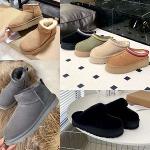 designer vinter stövlar kvinnor stövlar högkvalitativa skor mini plattform päls scuffs ull blandning komfort vinter bruna svart gråa trosor fuzzy mules fårskinn mocka stövlar