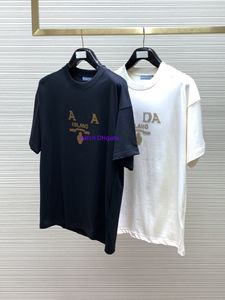 24SS Yeni Tasarımcı T-Shirt Aop Sıcak Elmas Mektup Kısa Kollu T-Shirt Cquard Örgü Makinesi E Özelleştirilmiş Jnlarged Detay Yuvarlak Boyun Saf Pamuk Gömlek 639