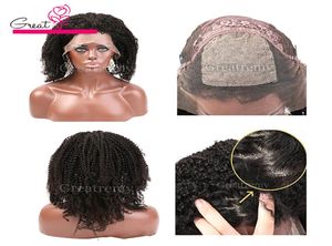 parrucca piena del merletto con base in seta brasiliana parrucche anteriori in pizzo per capelli umani con capelli del bambino parrucca in pizzo riccio afro crespo top in seta Greatremy2547445