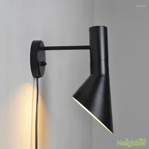Wall Lamp Black White Wrought Iron LED Adjustable Sconce Lights With Plug Switch For Porch Bedroom Restaurant