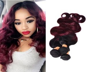 Ombre Brazilian Virgin Hair Weaves Bundles Two Tone 1B99J Wine Red Brazilian Peruvian Malaysian Body Wave Human Hair Extensions1184840