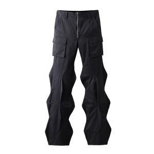 Sweatpants y2k vibe stil rak oregelbunden skurna diamant pleat last byxor för män fjäder fast färg baggy casual byxor överdimensionerade