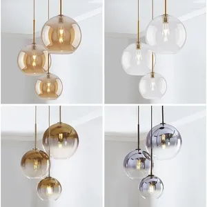 Pendant Lamps Nordic Glass Light Modern LED Kitchen Loft Staircase Dining Bar Three Head Single Hanging Lamp Decor Fixture Lustre