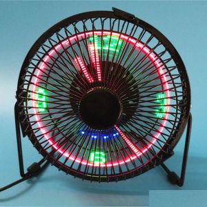 Boklampor Brelong Small Desktop Fan med klocka och temperaturdisplay 4 tum metallram USB -driven Flash LED Electric Personal Co Dh4ll