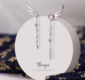 Thaya Tassel Silver Color Earring Dangle Feather High Quality Japanese Stylish For Women Fine Jewely 2106162087383