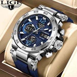 LIGE LCD LCD Display Men Wristwatches Luminous Sport Man Watch Waterproof Military Quartz Male Clock Relogio Masculino 240227