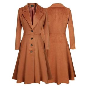 Plus Size S-3XL Kvinnor Woolen Coat Trench Jacka Långt under knälängd Spring Autumn Fashion Casual Elegant Slim Windbreaker 240307