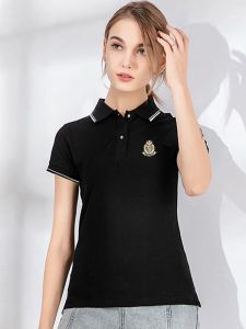 Shirts Womens Tshirt Summer Polo Top Short Sleeve Polos Casual 100% Cotton Lapel Ladies Embroidered Loose