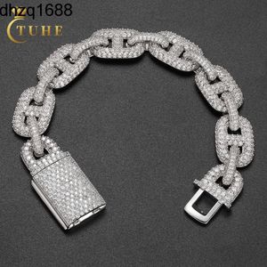 Factory Price Punk Style Mens Jewelry Luxury Anklet 14mm Full Pave 5a Cz Stone Iced Out Cuban Link Chain Bracelet