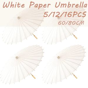 5/12/16st Papper Parasol Wedding Paper Paraply Party Favor 60/00 cm Vita paraplyer för brudduschcenterstycken PO Props 240301