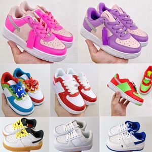 Kids AF1 1s Обувь для малышей для мальчиков и девочек Барби фиолетовые розовые кроссовки для девочек детская обувь белая черная ель дизайнерские кроссовки кроссовки