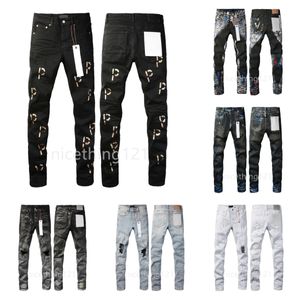 Lila jeans män jeans designer jeans mens mager jeans lyx mode orolig rippade cyklister kvinnor denim last för män svarta byxor trasiga hål mager jean