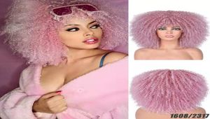 Parrucche sintetiche rosa per capelli 40 cm 16 pollici Parrucca riccia afro crespa aspetto reale per donne nere bianche ZHS23684 in 12 colori9251512