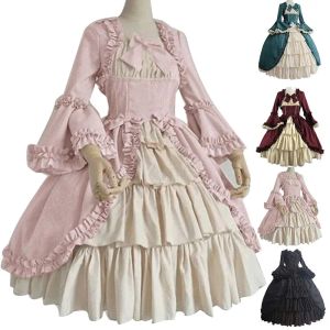 Dress Elegant Medieval Retro Gothiced Court Lolita Dress Ball Dress Square Neck Tight Waist Bowknot Women Costume Vestido Dress