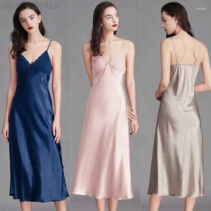 Mulheres sleepwear nightgowns para mulheres longas sem mangas vestidos de noite cetim seda chemise lingerie deslizamento vestido sexy nightwear camisa de sono senhoraszvsh