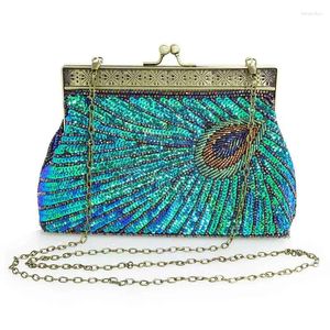 Borse a tracolla YYW Borsa da sera vintage con pavone con patta Borsa da donna con paillettes Perline Borsa da sposa per feste Borsa da cocktail formale